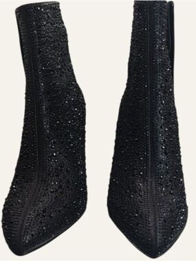 Top Moda Black Rhinestone Booties 6.5 NWT Sparkle Pointed Toe Block Heel